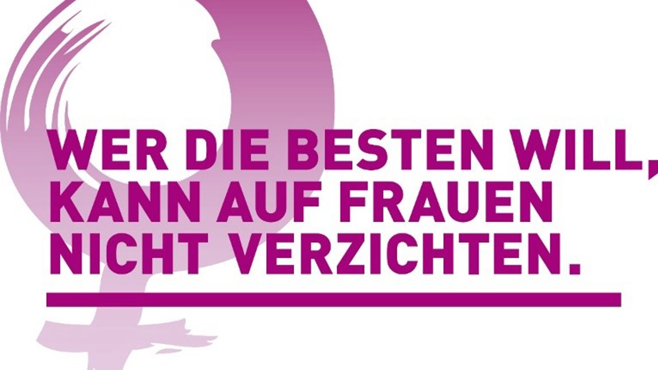 Schriftzug "Wer die Besten will kann auf Frauen nicht verzichten" mit Frauenzeichen